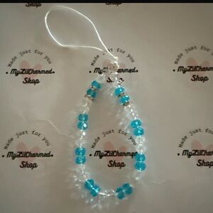 Cell Phone Charm Strap Glass Beads Light Blue And Clear Beads New
